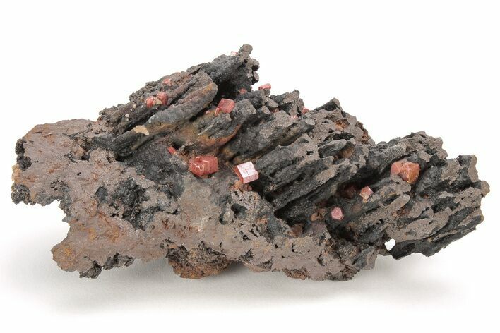 Small, Red Vanadinite Crystals on Manganese Oxide - Morocco #212002
